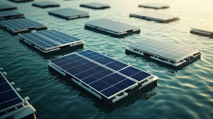 Floating solar panels on calm water
