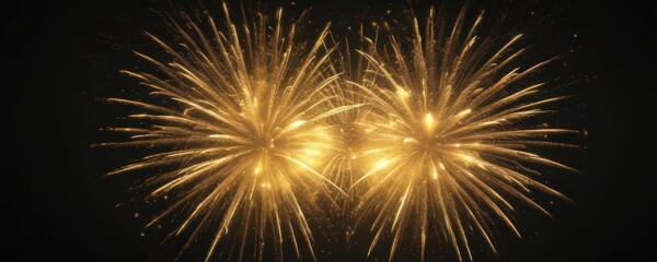 Naklejka premium Radiant yellow fireworks burst against black background, fire, night