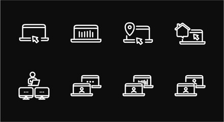 Remote Work Line Icons . Freelancer Work from Home, Video Call, Online Meeting, Teleconference Vector Set
