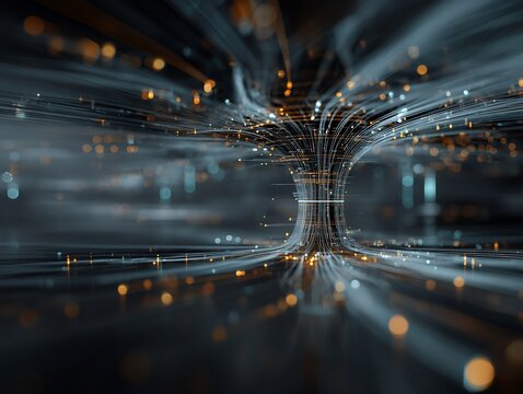 Abstract representation of streaming data converging through a bottleneck point