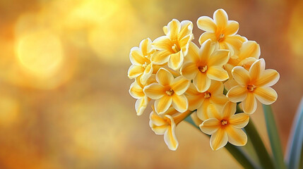 Golden hyacinth with textured stucco-like stems set against a softly blurred natural background. Symbolizes elegance, renewal, and artistic nature fusion in a refined botanical visual.

