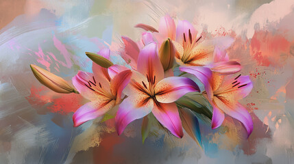 Fototapeta premium graphic design, rose, holiday, postcard, valentine's day, paint, pastel colored, rsvp card, cosmos, wedding background, pattern, celebration, blossom, hand-painted, foliage, pastel, painting, luxury, 