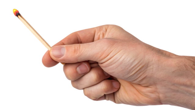 hand holding a match isolated