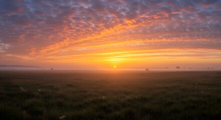 Obraz premium Sunrise over field with clouds