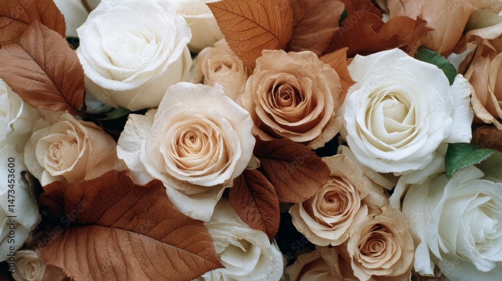 Poster repeating pattern featuring soft roses and leaves in warm tones suitable for wedding or romantic the