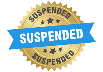 suspended. suspended round blue and gold label isolated on transparent background