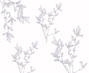 Obraz premium Abstract minimalistic botanical pattern in light purple on a white background colour