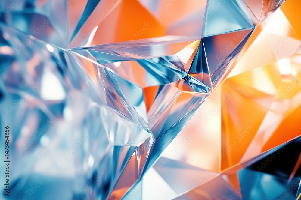 Poster dynamic display of blue and orange abstract diamond shapes creating stunning geometric patterns, dyn