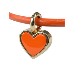 Orange Heart Charm on Leather Bracelet - Valentine's Day Gift