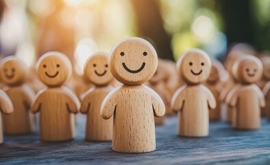 Happy individual among many