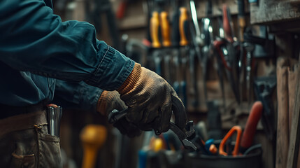 Craftsman Working with Tools in a Workshop