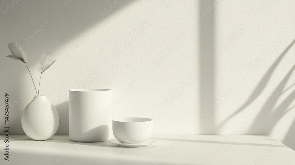 Poster minimalist white objects with sunlight