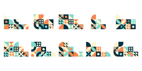Fototapeta premium Set of mosaic geometric corner pattern for modern, creative, colorfull business border frame design