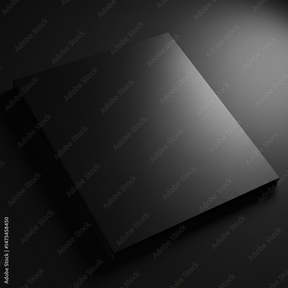 Poster black square product mockup on dark surface. empty template for presentation on dark backdrop.