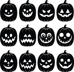 Funny Halloween pumpkin silhouette collection. Vector illustration isolated on a white background