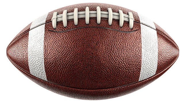 Close Up View of an American Football with White Stripes on Brown Leather Texture, PNG