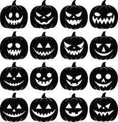 Funny Halloween pumpkin silhouette collection. Vector illustration isolated on a white background