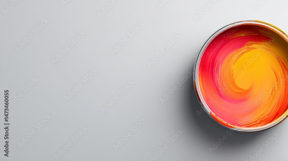 Fototapete a vibrant circular brushstroke of orange and yellow paint creates a dynamic effect on a clean white 