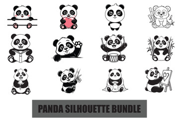 Playful Panda Illustration Set – Vector Art of Cartoon Pandas in Various Poses
