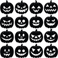 Obraz premium Funny Halloween pumpkin silhouette collection. Vector illustration isolated on a white background