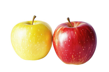 Close up of a yellow and red apple side by side on a dark color background on transparent background png