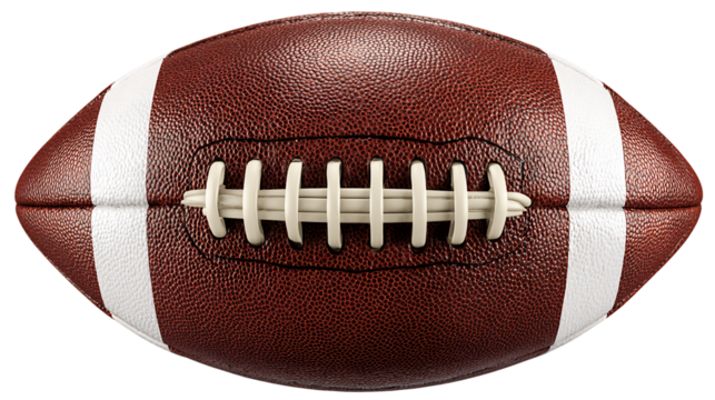 Closeup of Brown and White American Football on Transparent Background, PNG