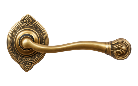 Elegant brass door handle isolated on transparent background