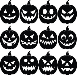 Funny Halloween pumpkin silhouette collection. Vector illustration isolated on a white background