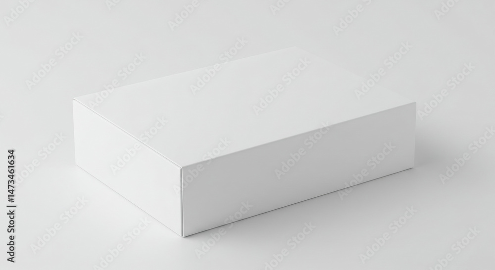Poster empty white box resting on a plain white surface. blank package for product display. generic box for