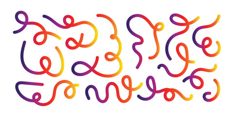 Abstract Gradient Lines Set. Wavy Color Shape Vector Graphic Design. Dynamic Geometric Pattern. Background with Color Waves. Illustration of Squiggle Rainbow Ribbons in eps 10.