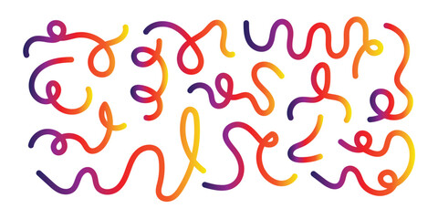 Obraz premium Abstract Gradient Lines Set. Wavy Color Shape Vector Graphic Design. Dynamic Geometric Pattern. Background with Color Waves. Illustration of Squiggle Rainbow Ribbons in eps 10.