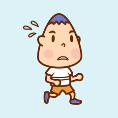 走るどんぐり頭の男の子（正面向き）／Acorn-headed boy running (facing forward)