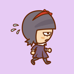 走る黒いワンピースの女の子（横向き）／A girl in a black dress running (sideways)