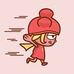 手を広げて全力で走る女の子（横向き）／A girl running with her hands outstretched (sideways)