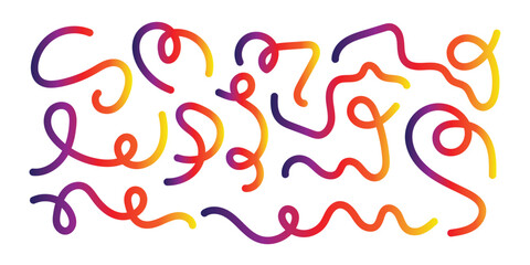 Abstract Gradient Lines Set. Wavy Color Shape Vector Graphic Design. Dynamic Geometric Pattern. Background with Color Waves. Illustration of Squiggle Rainbow Ribbons in eps 10.