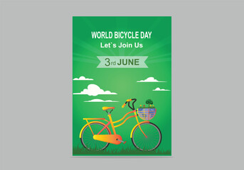 World bicycle day celebration with Eco friendly bicycle concept vector illustration flyer poster design. Eco-friendly environmental transportation backgrounds.