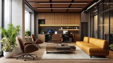 Naklejka premium Modern office space with warm tones