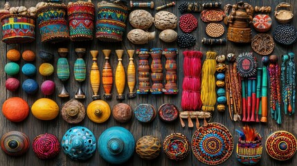 Vibrant collection of handcrafted ethnic crafts and decorative items in various colors.