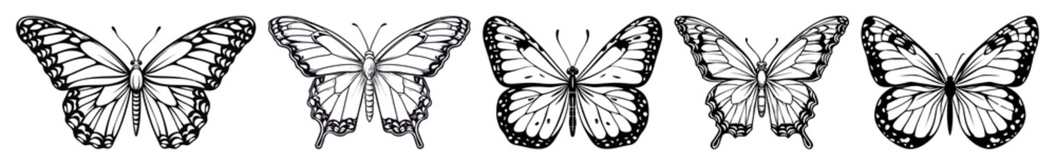 PNG Elegant black butterfly silhouettes, element set on transparent background