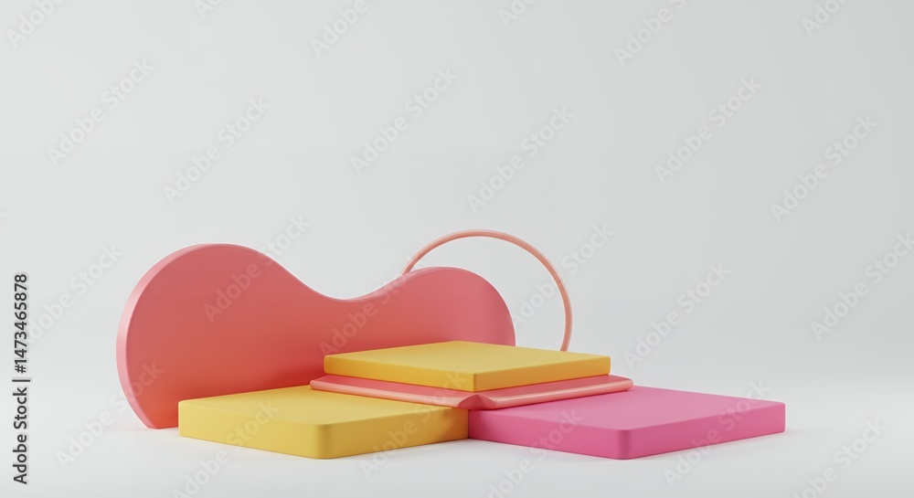 Aufkleber 3d rendered abstract geometric shapes in pink and yellow colors creating a modern and minimalist dis