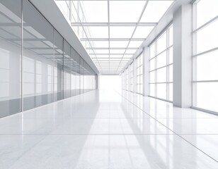 3d render of abstract futuristic glass architecture with empty concrete floor