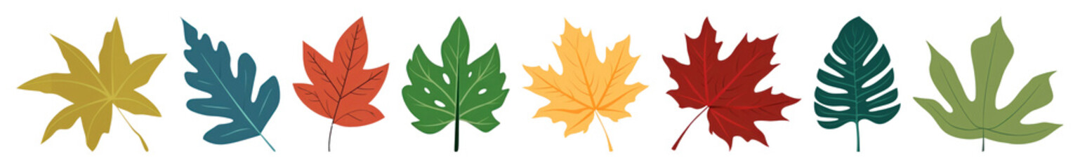 Obraz premium PNG Colorful autumn leaves illustration, element set on transparent background