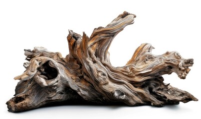 Fototapeta premium A detailed close-up of a large weathered tree root burl on white background