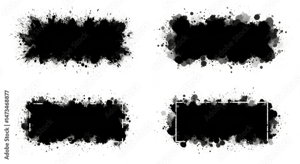 Aufkleber black ink splatter design frames with various shapes and sizes. abstract design elements with no hum