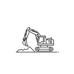Naklejka premium Excavator digging soil in minimalist line art style 