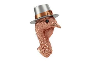 Stylized Pilgrim Turkey Head in Silver and Rose Gold – 3D Illustration