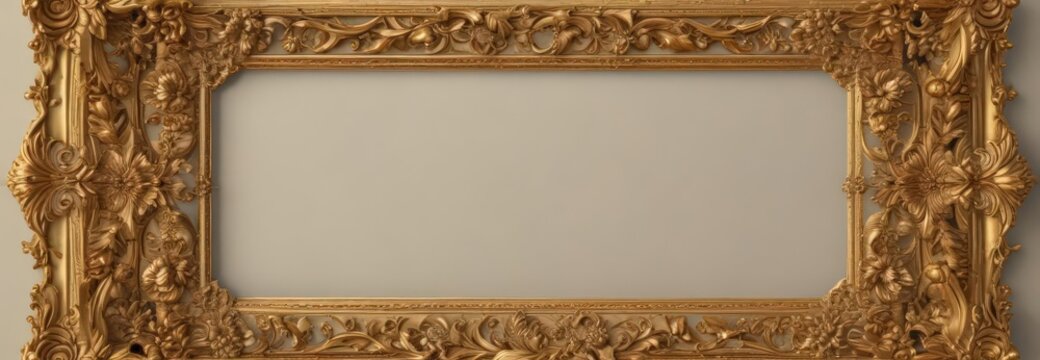 Ornate gold frame, swirling floral motifs, classic vintage style , background, classic