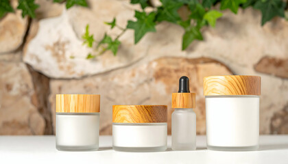 Luxury Skincare Products with Wooden Lids and Glass Jars