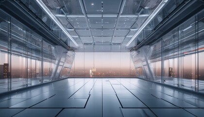 Obraz premium 3d render of abstract futuristic glass architecture with empty concrete floor