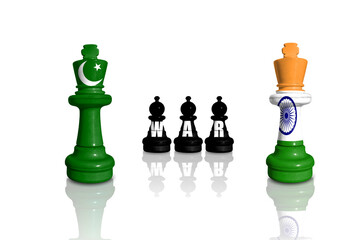 Chess made from Pakistan and India flags with word WAR